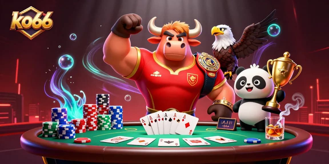 Engage with ko66 casino gaming, featuring a victory celebration scene with energetic characters.