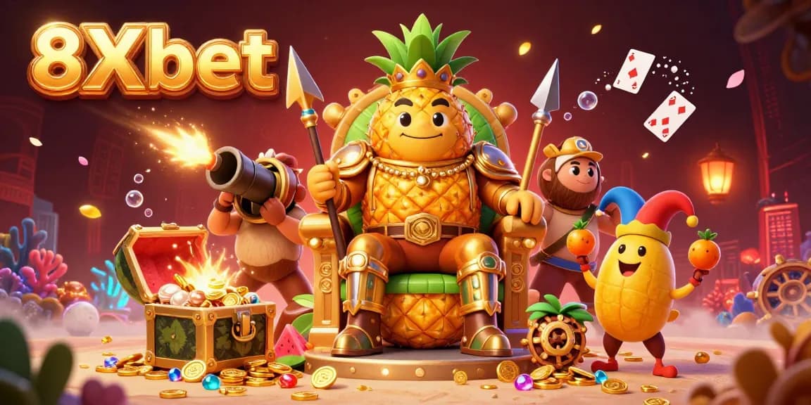 Engage with the 8Xbet experience through our vibrant casino scene featuring lively characters and dynamic gaming elements.