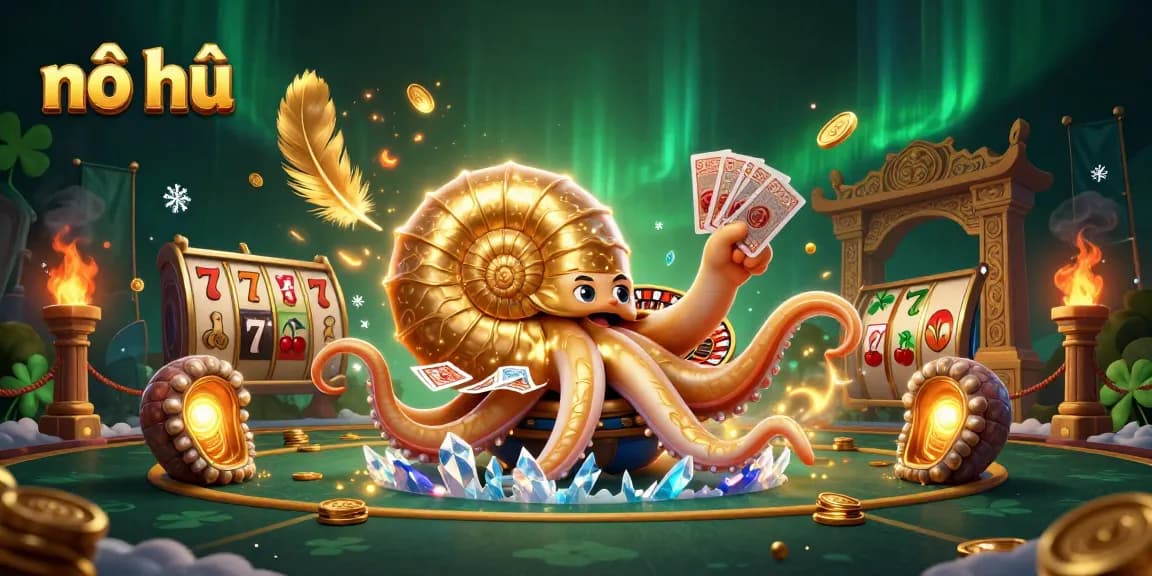 Experience nổ hũ excitement with a magnificent nautilus-themed casino scene featuring slot reels and vibrant elements.