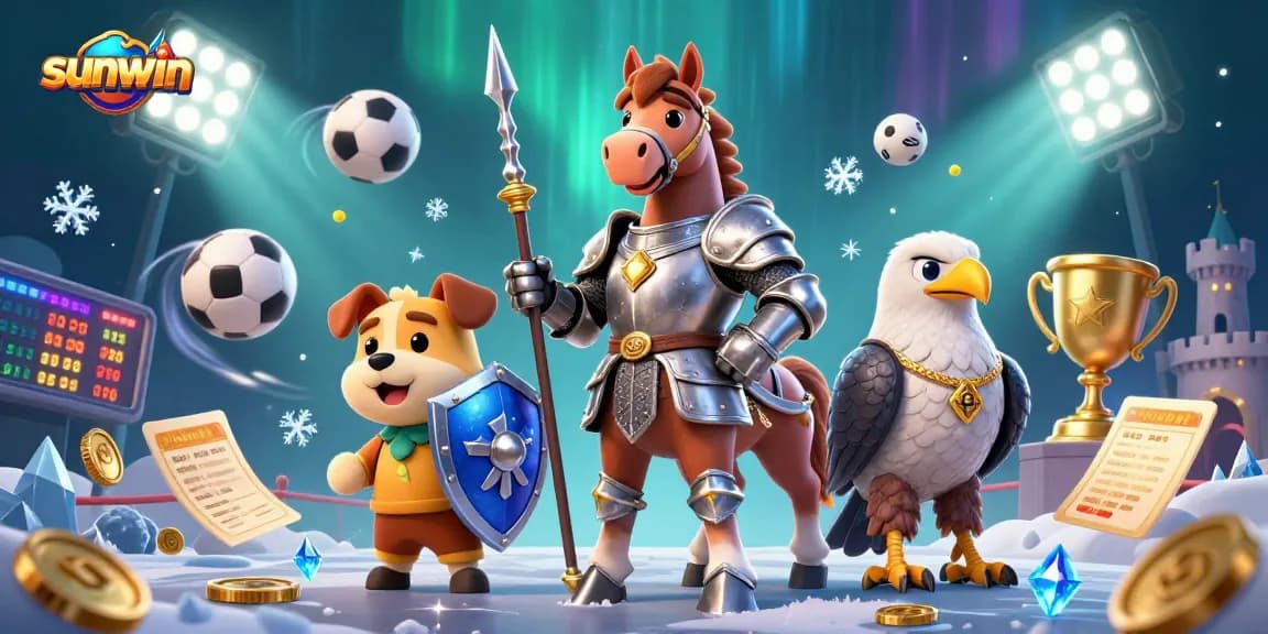 Experience thrilling gameplay at sunwin with a vibrant 3D scene featuring knights and dynamic sports elements.