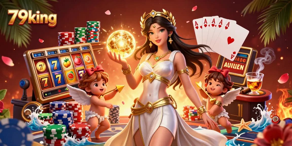Celebrities enjoy slots and jackpots at 79king Casino, surrounded by vibrant casino gameplay.