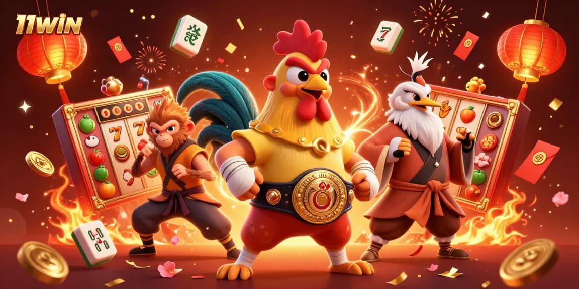 Experience the excitement of 11WIN with a dynamic 3D casino scene featuring vibrant characters and thrilling game elements.