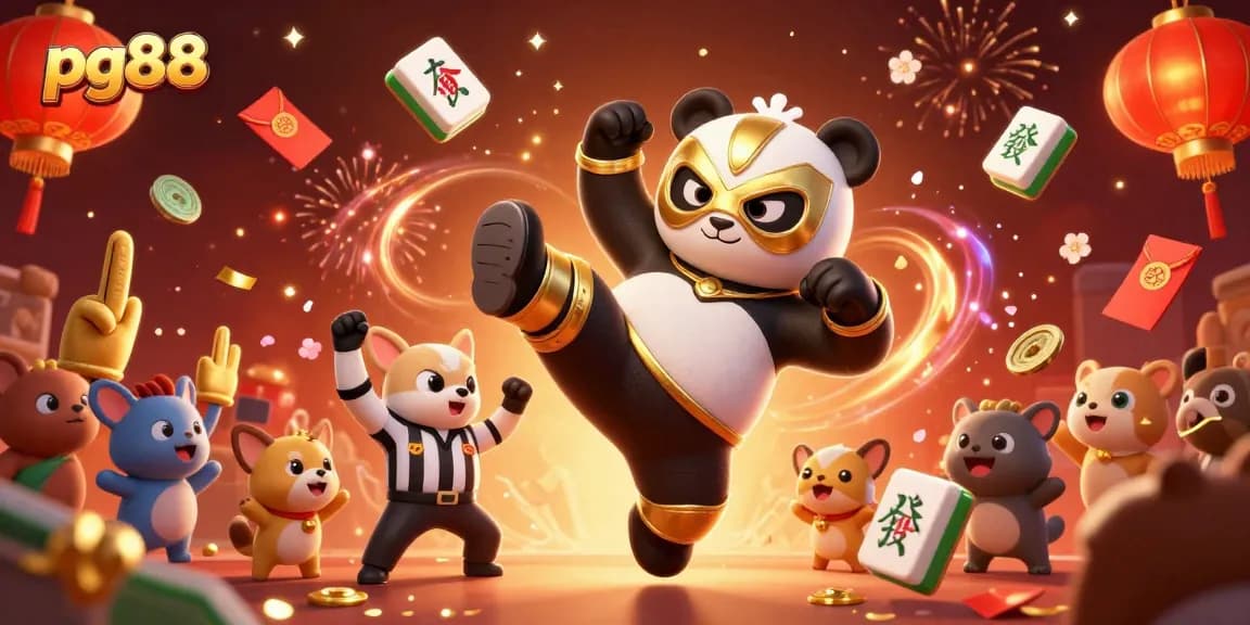 Experience thrilling gaming excitement with pg88 as a panda wrestler kicks off a dynamic celebration.