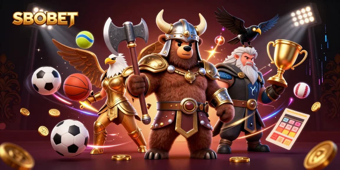 SBOBET enhances gaming excitement with a vibrant 3D scene showcasing sports betting elements and dynamic characters.