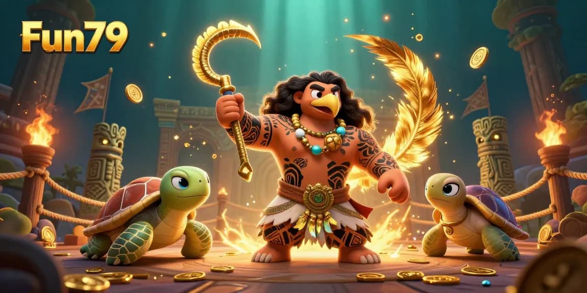 Join the thrilling adventure at Fun79 with our vibrant Polynesian-themed gaming illustration!