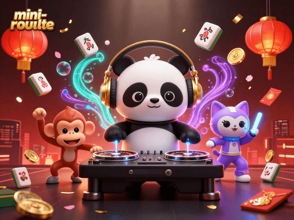 Experience the excitement of mini-roulette with vibrant characters and casino elements in a lively 3D scene.