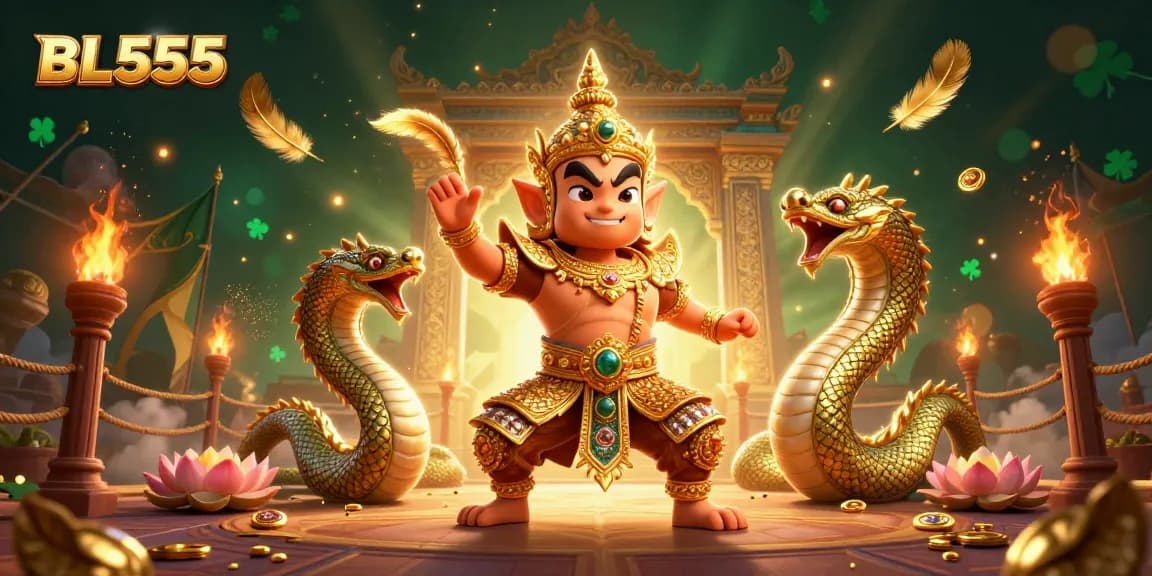 Experience excitement at BL555 with vibrant casino guardians and gold coins in a lively scene
