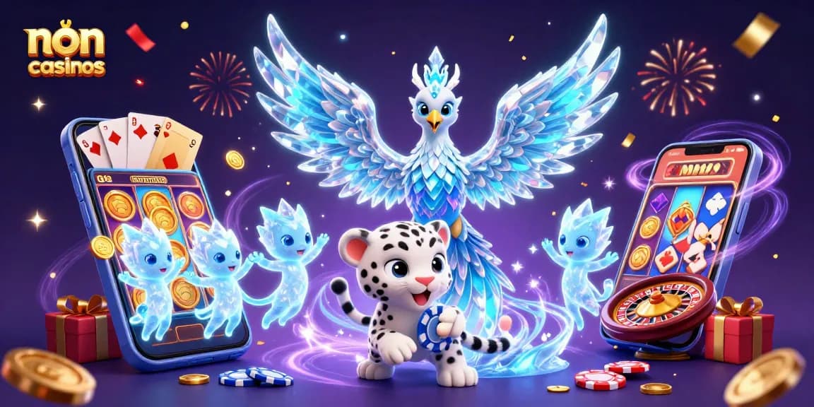 Experience the thrill of non UK casinos with vibrant slot games, poker chips, and dynamic characters.
