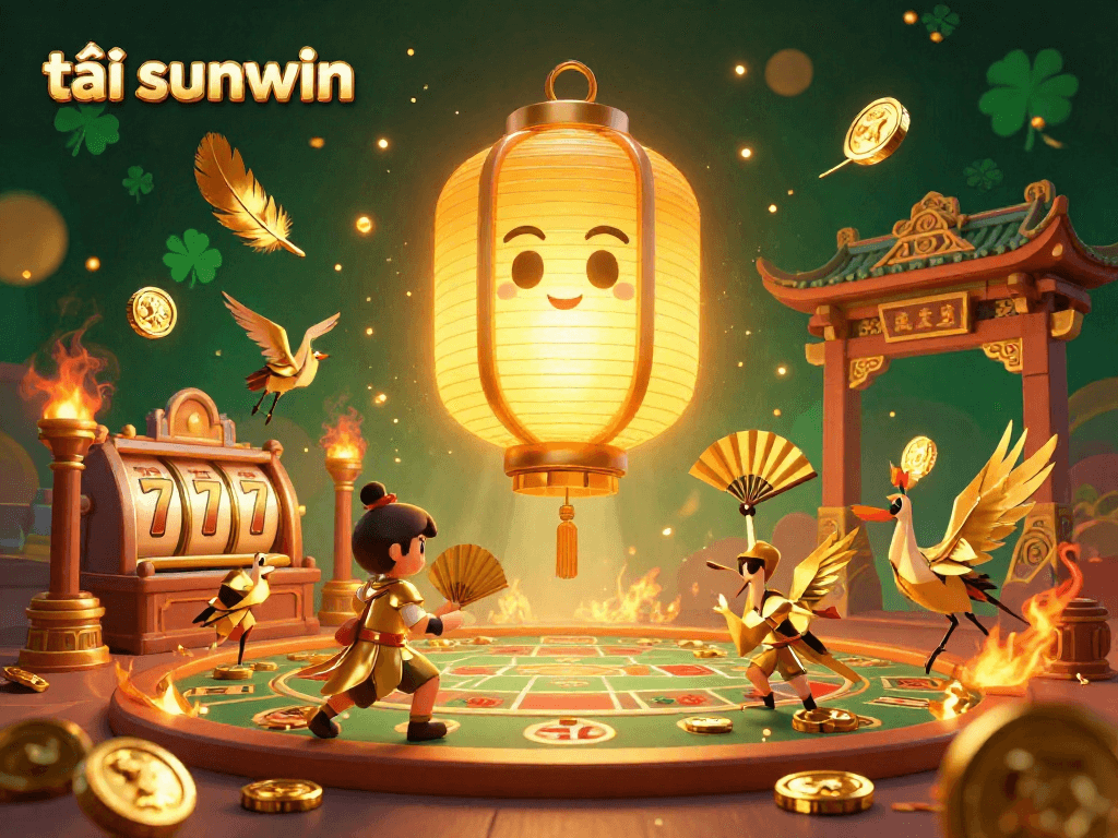 Engage with the exciting tải sunwin experience alongside vibrant casino elements in a dynamic 3D illustration.