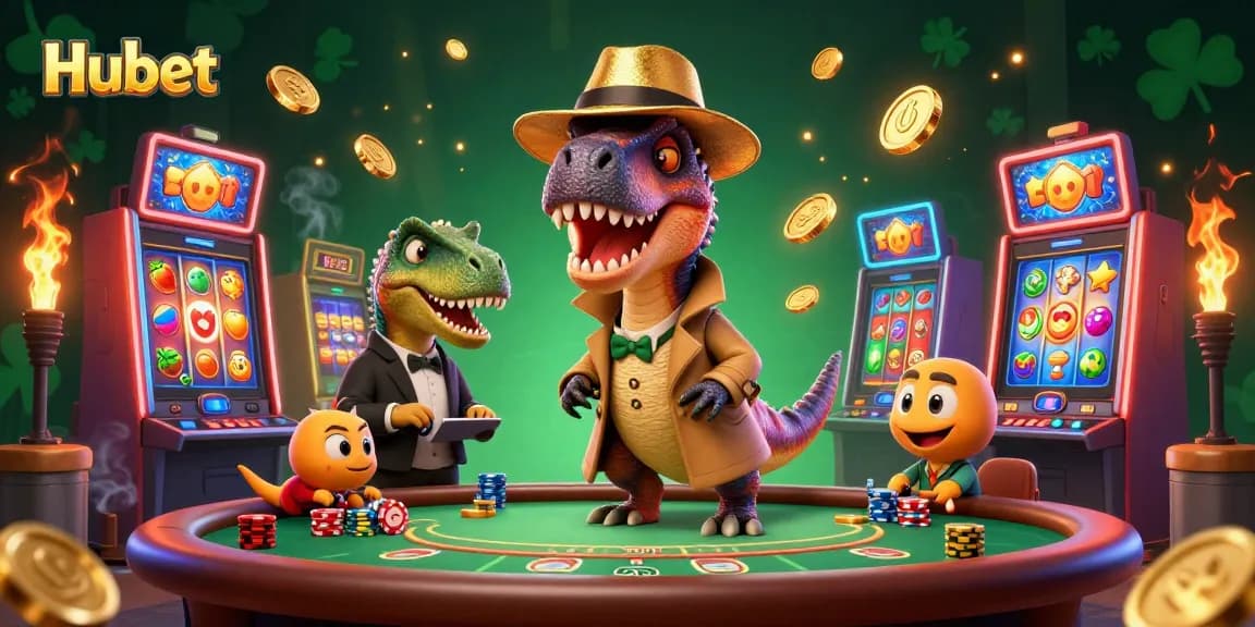 Experience exciting casino action as Hubet players engage with vibrant slot machines and clever characters.