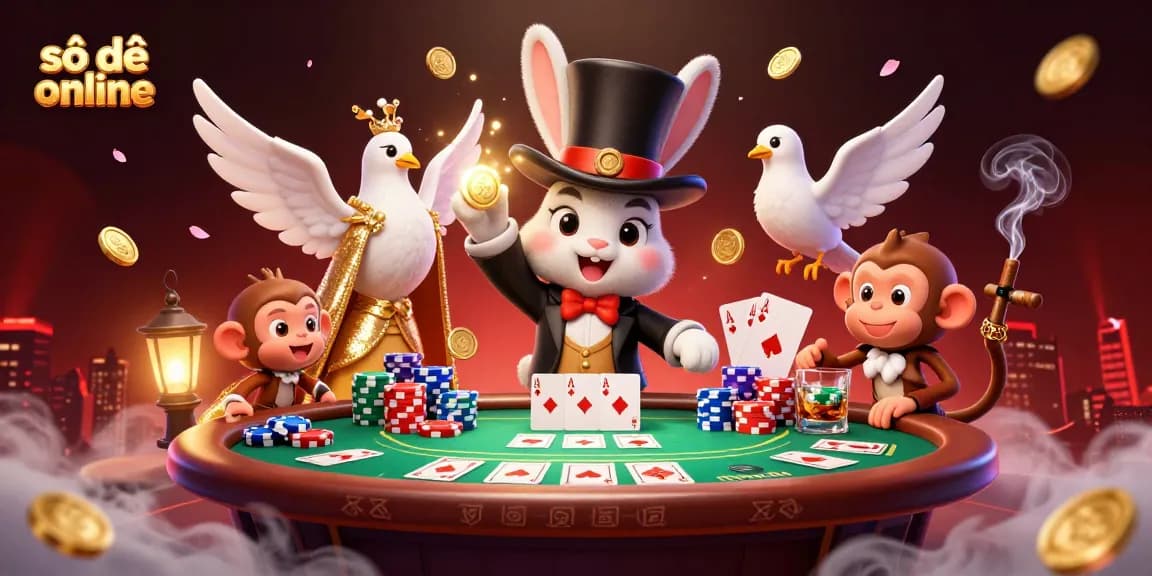 Engage with số đề online as a 3D cartoon magician rabbit reveals golden coins amidst casino excitement.