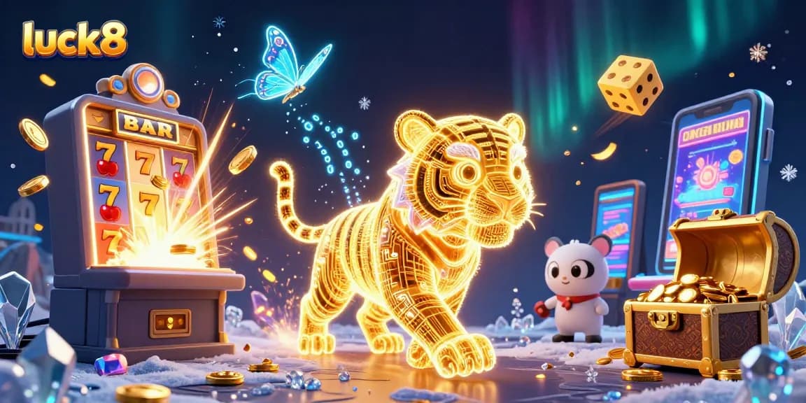 Experience the thrill of luck8 with a vibrant 3D casino scene showcasing jackpot wins and neon energy.