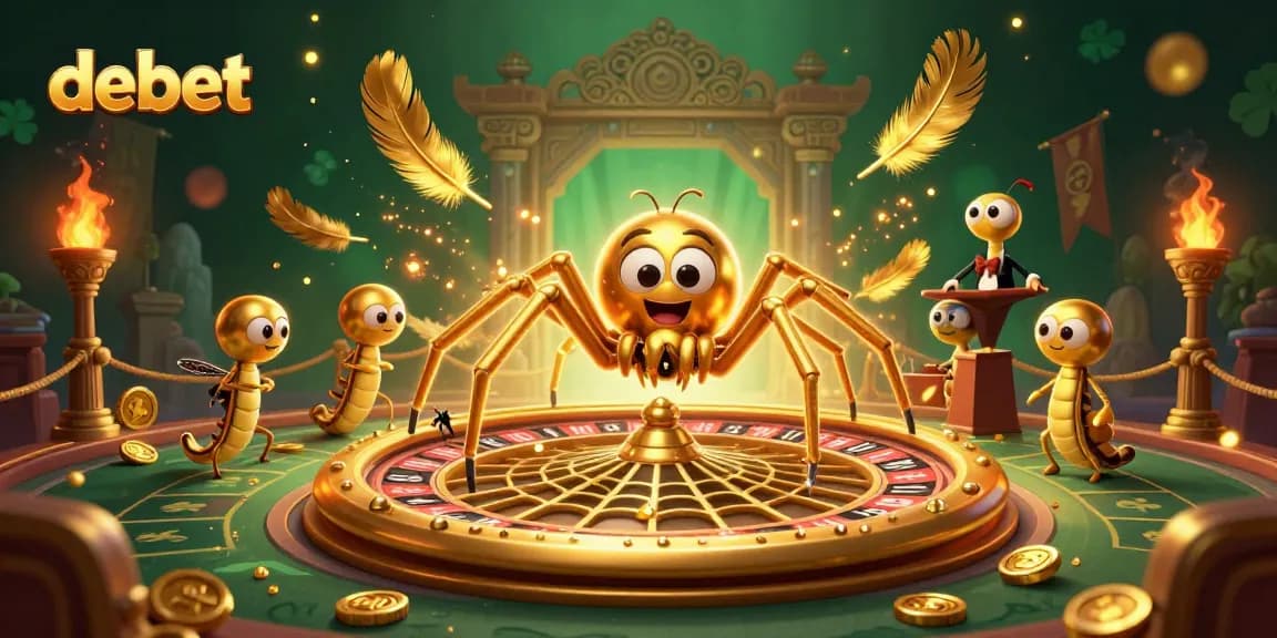 Bet on debet with a golden spider and centipede in a captivating casino scene