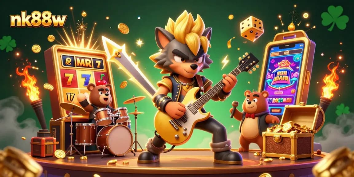 Join the fun at nk88w with exciting games and vibrant energy from rock star characters on stage!