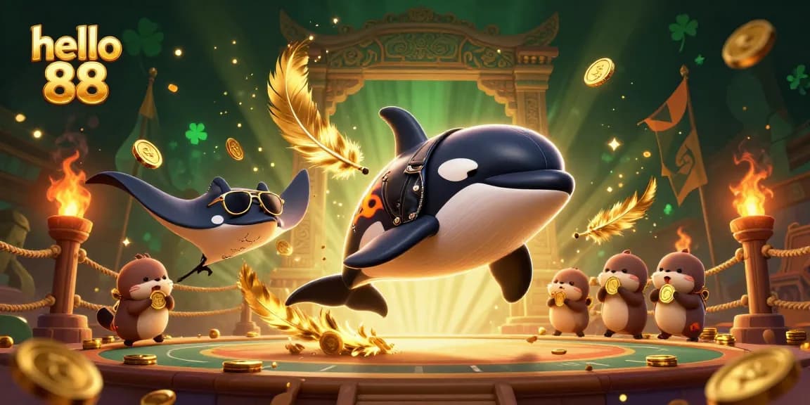 Experience thrilling gaming at hello 88 with dynamic visuals featuring orca whale, stingray, and sea otters.