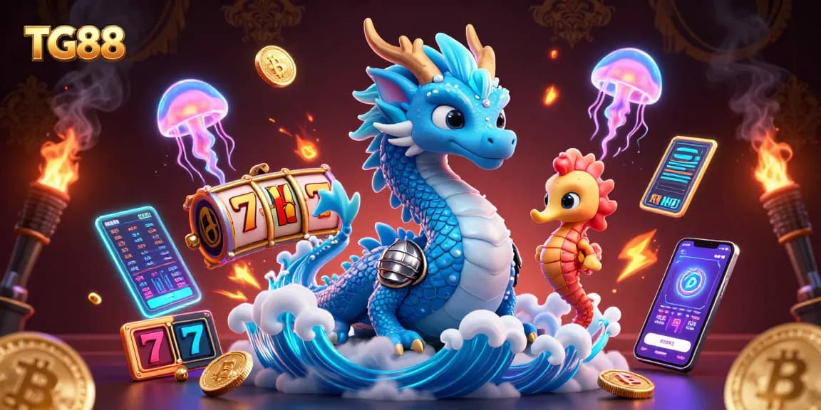 Spin jackpot reels at TG88 with vibrant undersea characters and crypto coins.