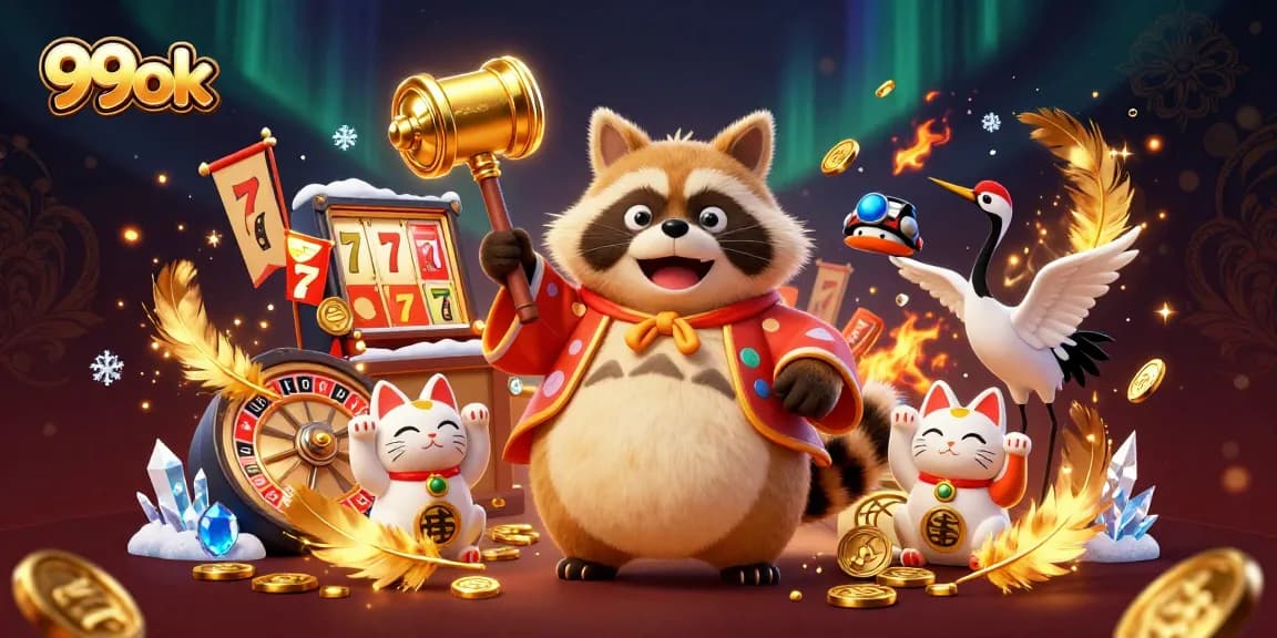Join the thrilling world at 99ok, where vibrant gaming elements come alive with cheerful characters and exciting casino visuals.