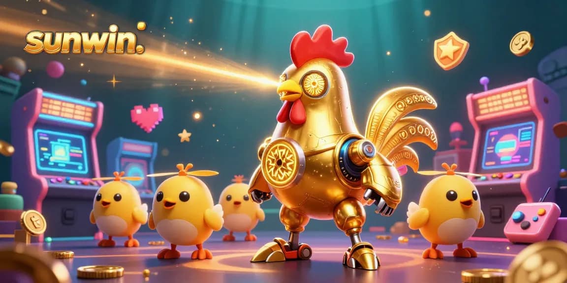 Experience thrilling gameplay at sunwin. with the golden rooster robot and baby chick drones.
