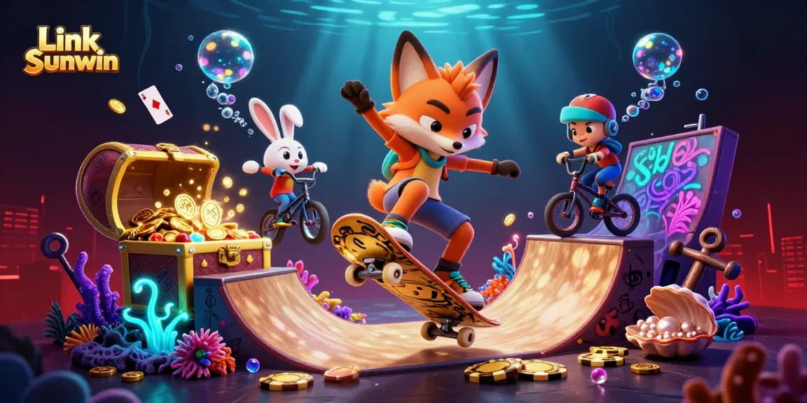 Experience the excitement of Link Sunwin with vibrant gaming elements and cartoon characters in action.