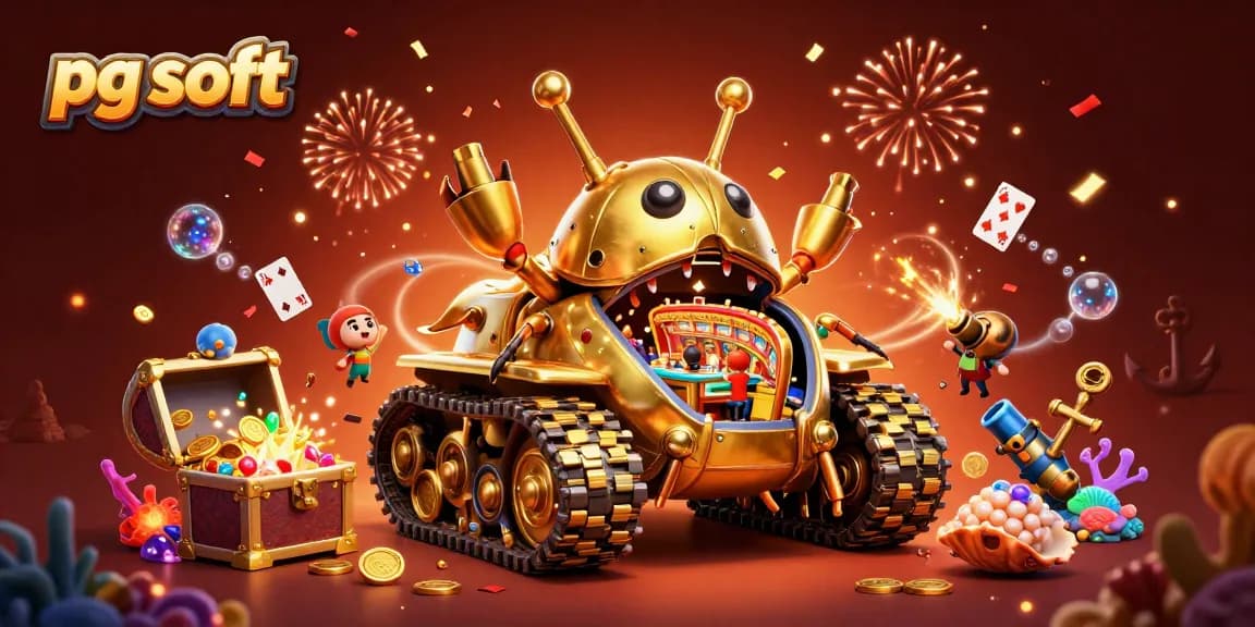 Experience thrilling pg soft gameplay with colorful confetti and treasure in this vibrant casino scene.