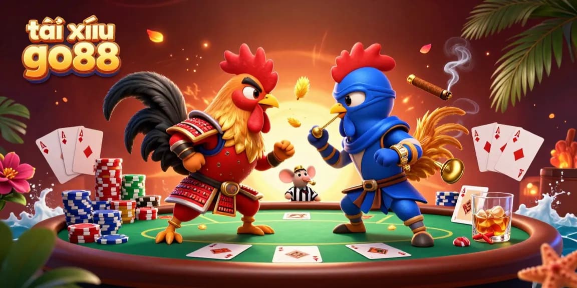 Engage in thrilling gameplay with tài xỉu go88 featuring epic roosters and vibrant poker elements.