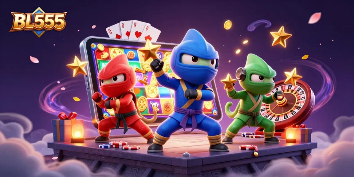 Experience thrilling gaming at BL555 with ninja chameleons and vibrant casino elements