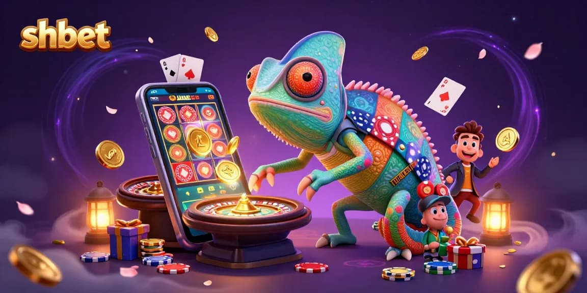 shbet's chameleon casino owner collects golden coins in an exciting online gambling scene.
