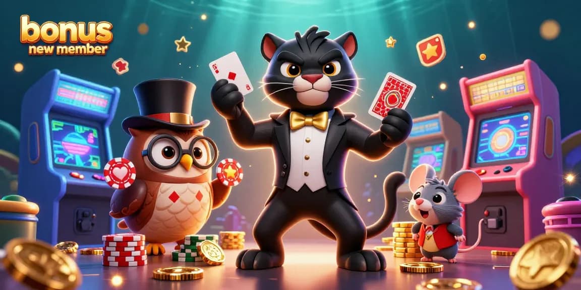 Win with the bonus new member offer while surrounded by festive casino elements.