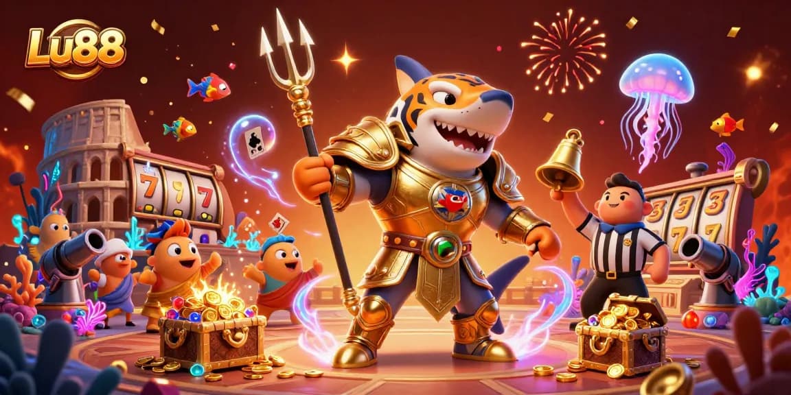 Experience the excitement of Lu88's dynamic online casino with an engaging underwater scene full of treasure.