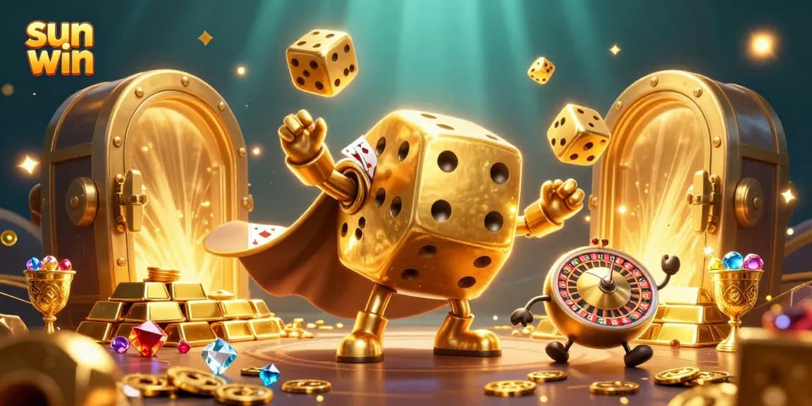 Experience sun win thrilling moments with a golden dice golem and dazzling casino treasures!