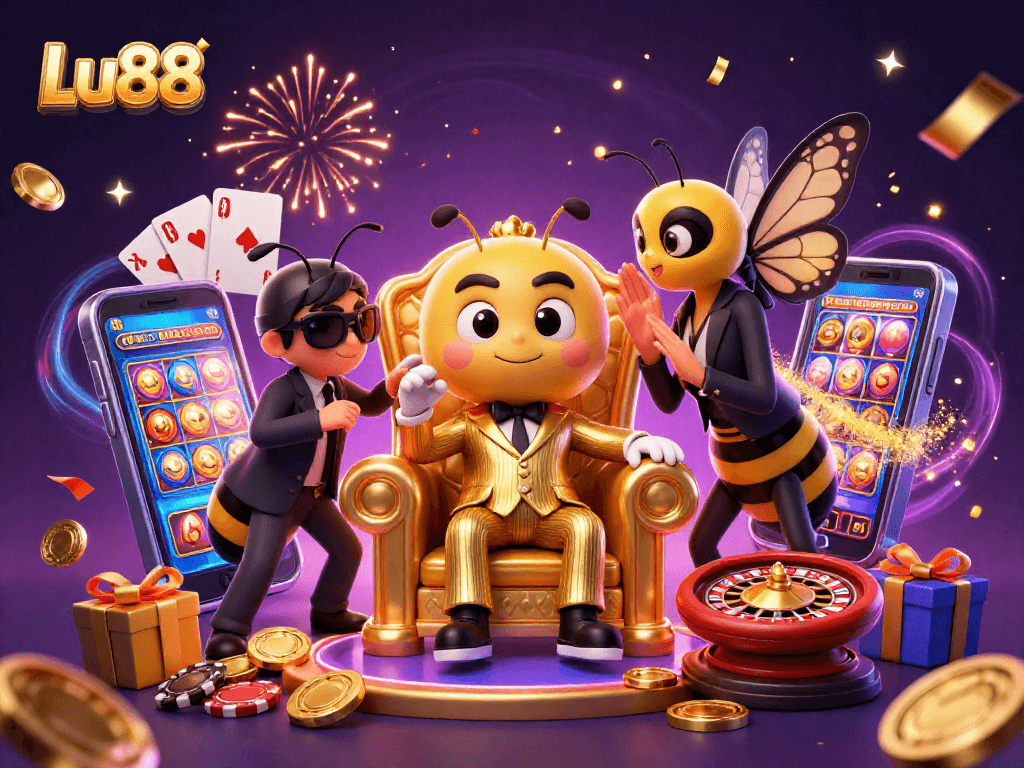 Experience thrilling gameplay with Lu88, featuring a bumblebee mob boss amidst casino excitement.