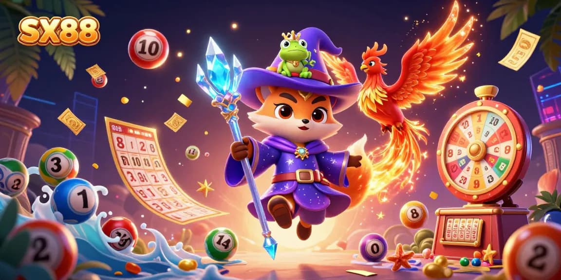 SX88 engages players with exciting lottery and casino elements in a vibrant 3D illustration.