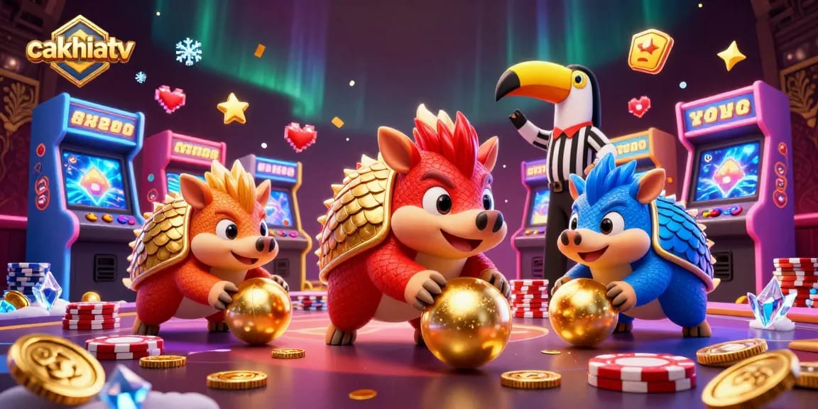 Cakhiatv pangolins compete in a lively casino game with colorful elements and dynamic action