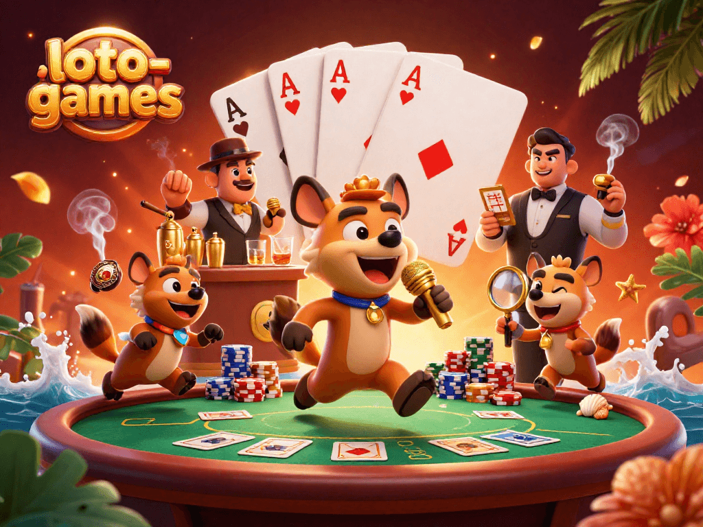 Engage with loto-games featuring lively hyena characters at a vibrant casino club.