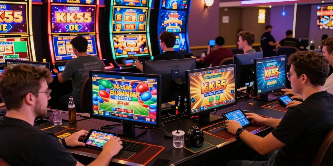 KK55 online gaming platform showcasing players enjoying vibrant casino games with dynamic visuals.