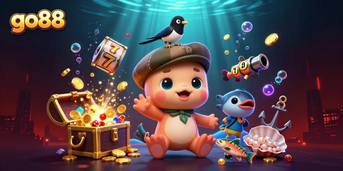 Experience the thrill of go88 with a playful Loch Ness monster and treasure-filled underwater adventure.