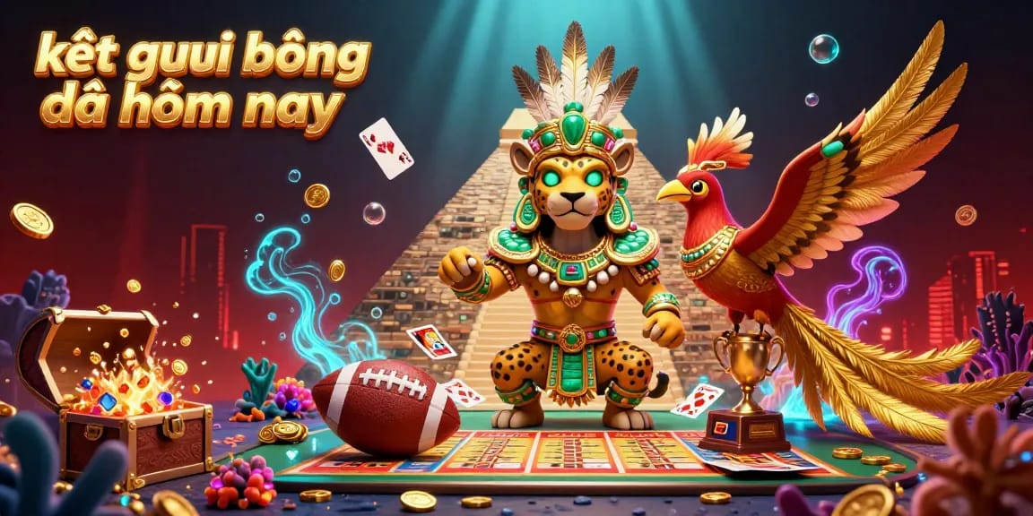 Engage with kết quả bóng đá hôm nay through dynamic sports betting elements, showcasing a vibrant Mayan-inspired 3D scene.