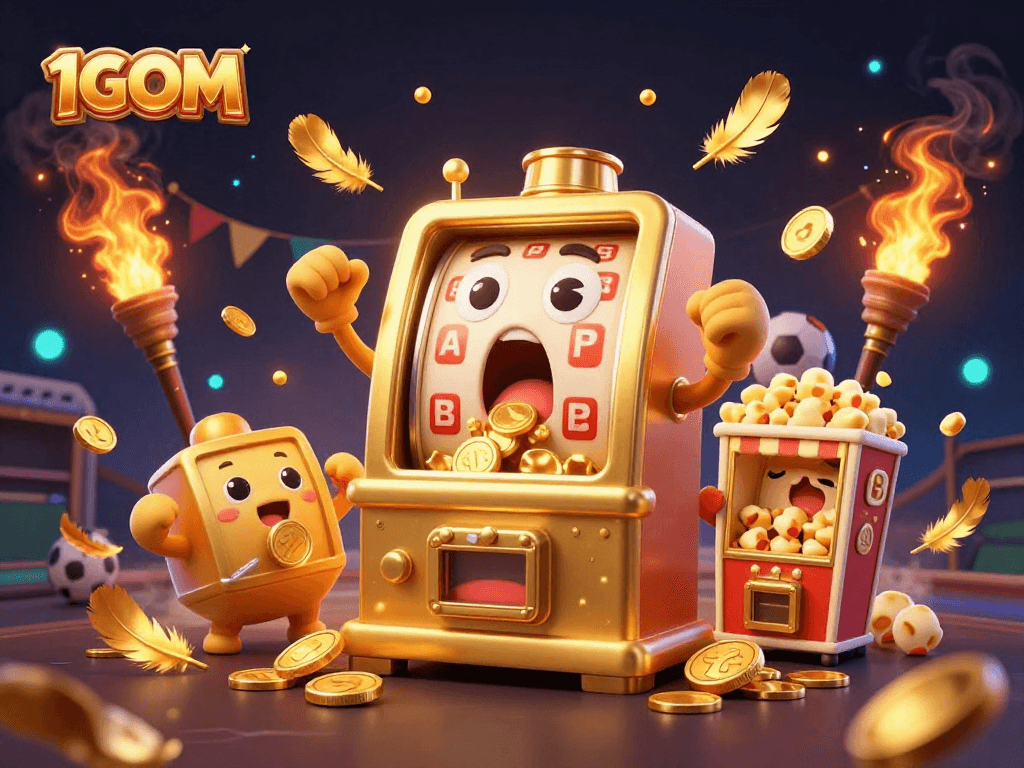 1GOM slot machine hitting jackpot in dynamic sports-themed gambling scene