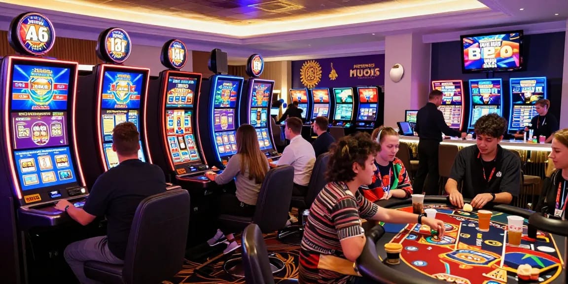 Players engaged in non UK casinos featuring vibrant games, exciting bonuses, and a modern casino atmosphere.