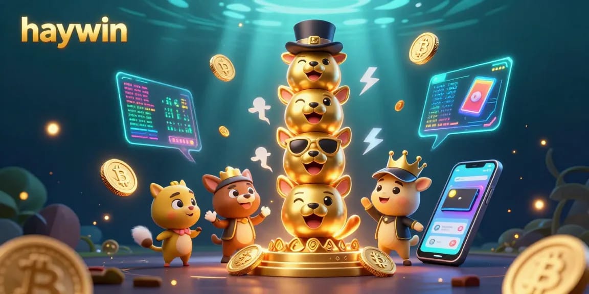 Engage with haywin's vibrant totem pole illustration, showcasing animated animal faces amidst neon casino elements.