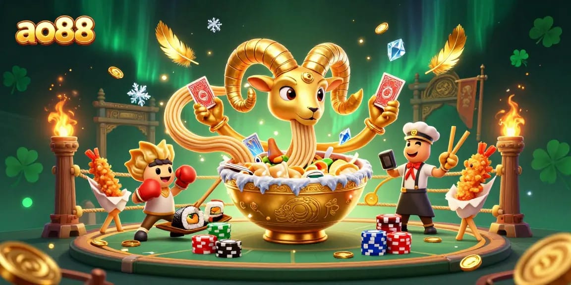 Experience the excitement of ao88 with animated characters in a vibrant casino illustration.