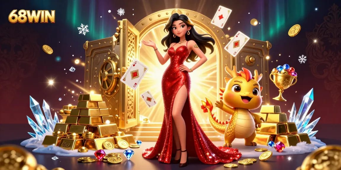 Experience the thrill at 68WIN with vibrant casino graphics and a welcoming atmosphere.