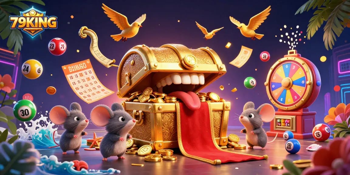 Engaging 79KING casino experience showcasing vibrant lottery elements and captivating treasure visuals.