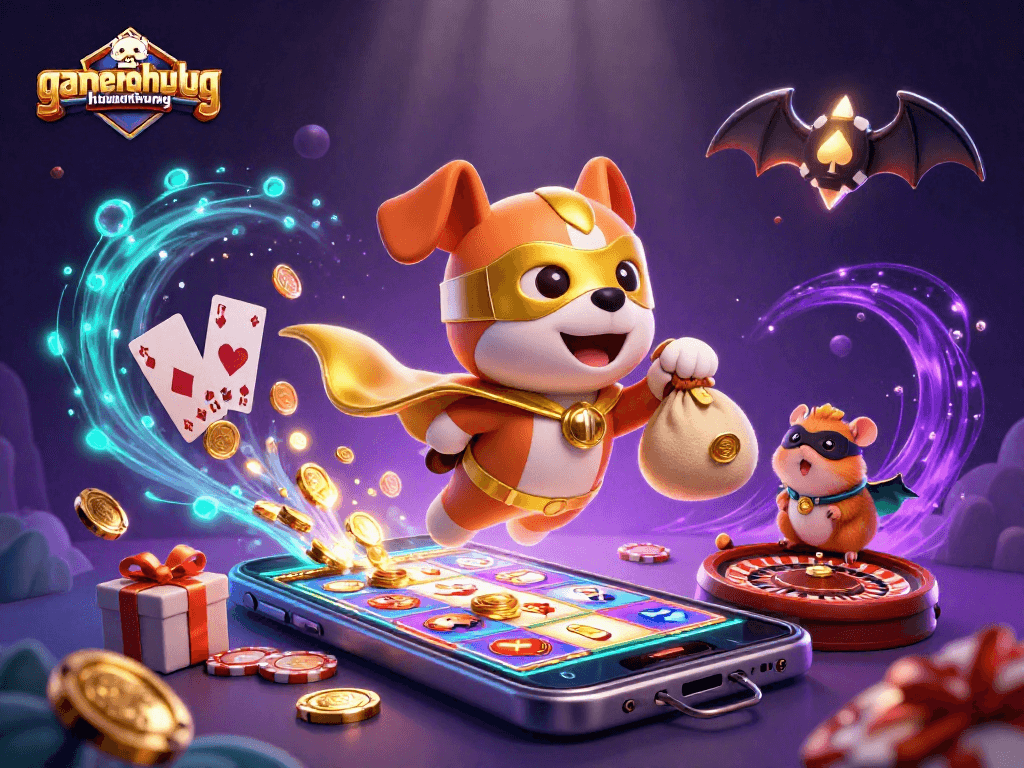 Engage with the gamenohudoithuong slot game, featuring dynamic 3D characters and vibrant casino elements.
