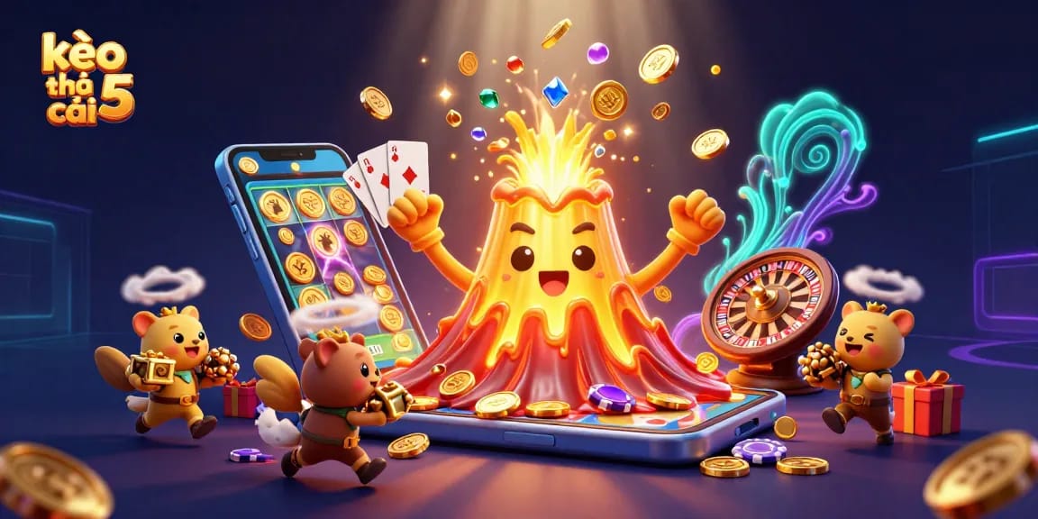 Experience the thrill of kèo nhà cái 5 with a vibrant scene showcasing treasures and casino excitement.