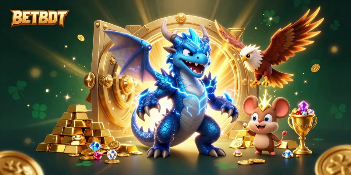 Experience the thrill of winning at BETBDT with treasures and vibrant characters in a casino scene.