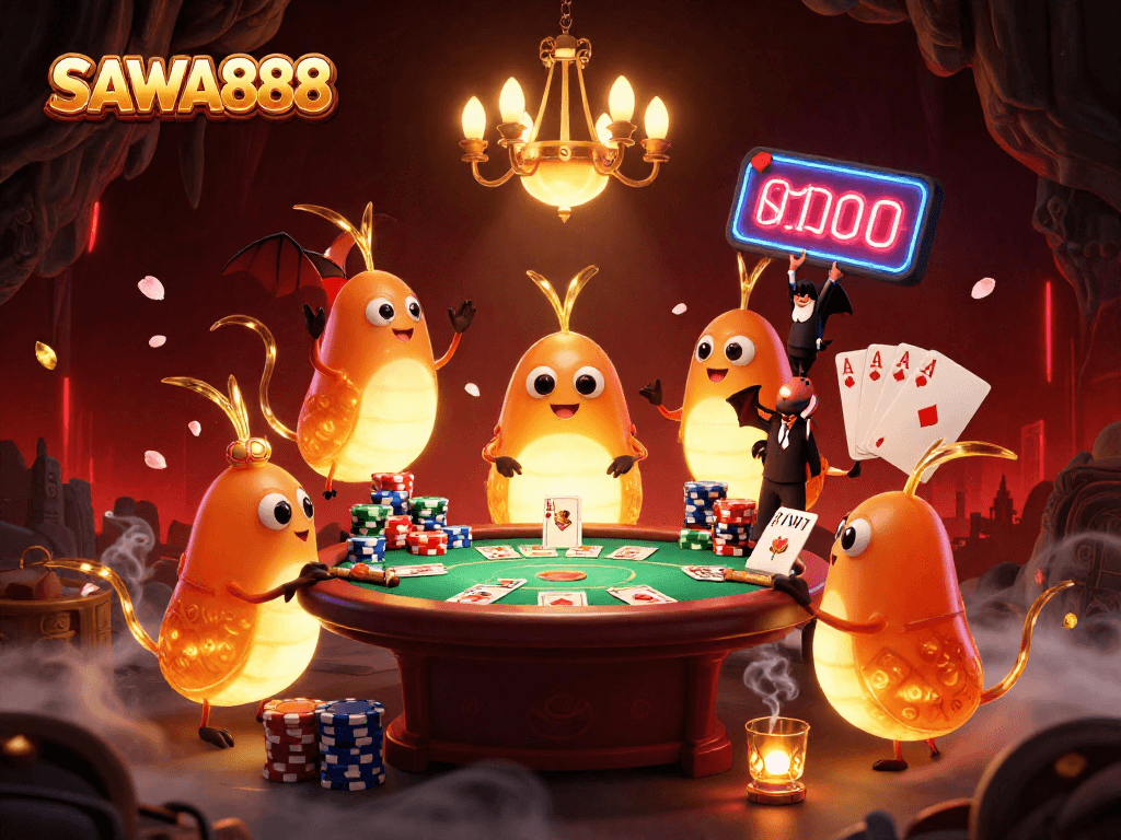 Experience thrilling gameplay at SAWA888 with glowworms illuminating a vibrant casino scene.