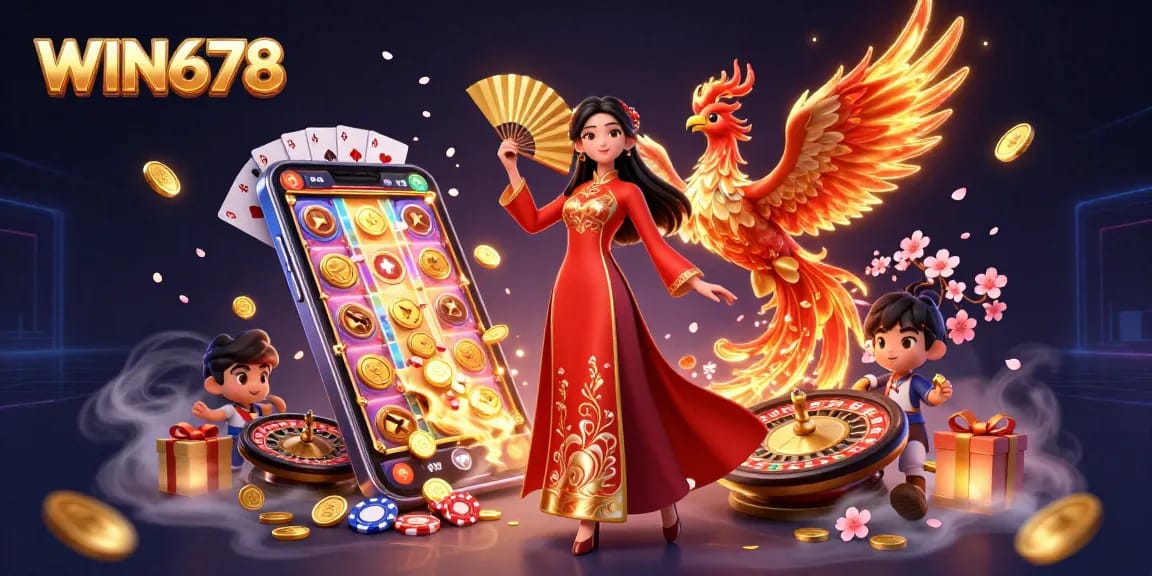 WIN678 offers an exciting experience with vibrant casino elements and immersive gameplay in a dynamic scene.