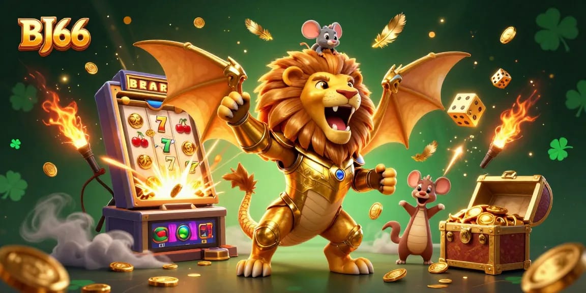 Experience the thrilling atmosphere of BJ66 with a radiant jackpot explosion and captivating casino elements.