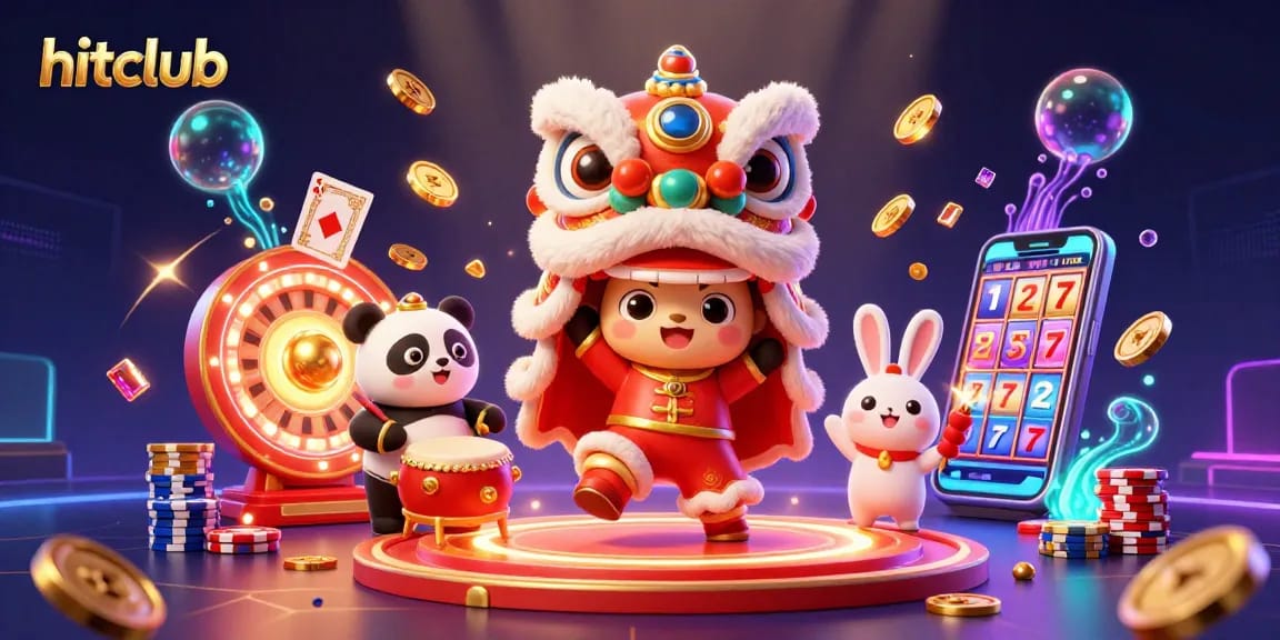 Experience the thrill of hitclub with dynamic characters, vibrant casino games, and rich decorations in a stunning 3D illustration.